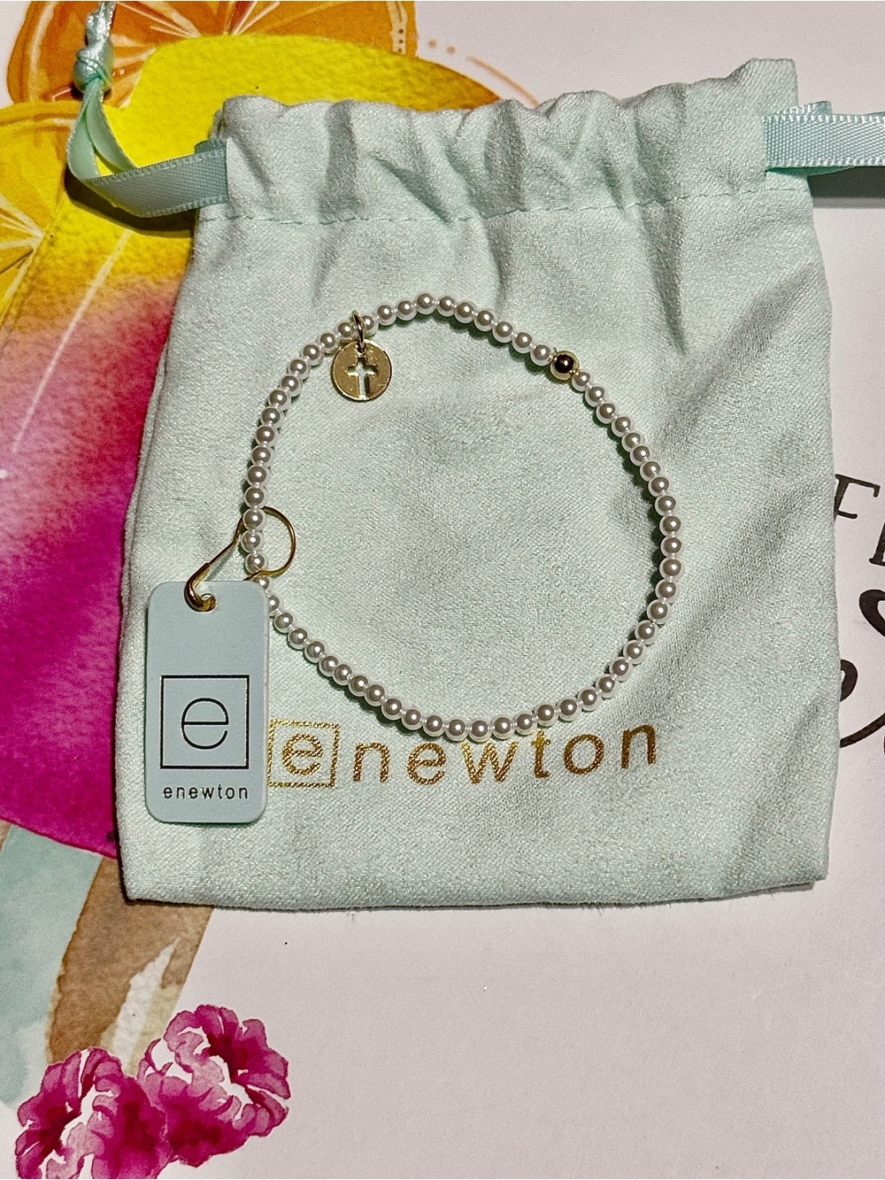 Enewton Pearl Beaded Gold Cross Bracelet New